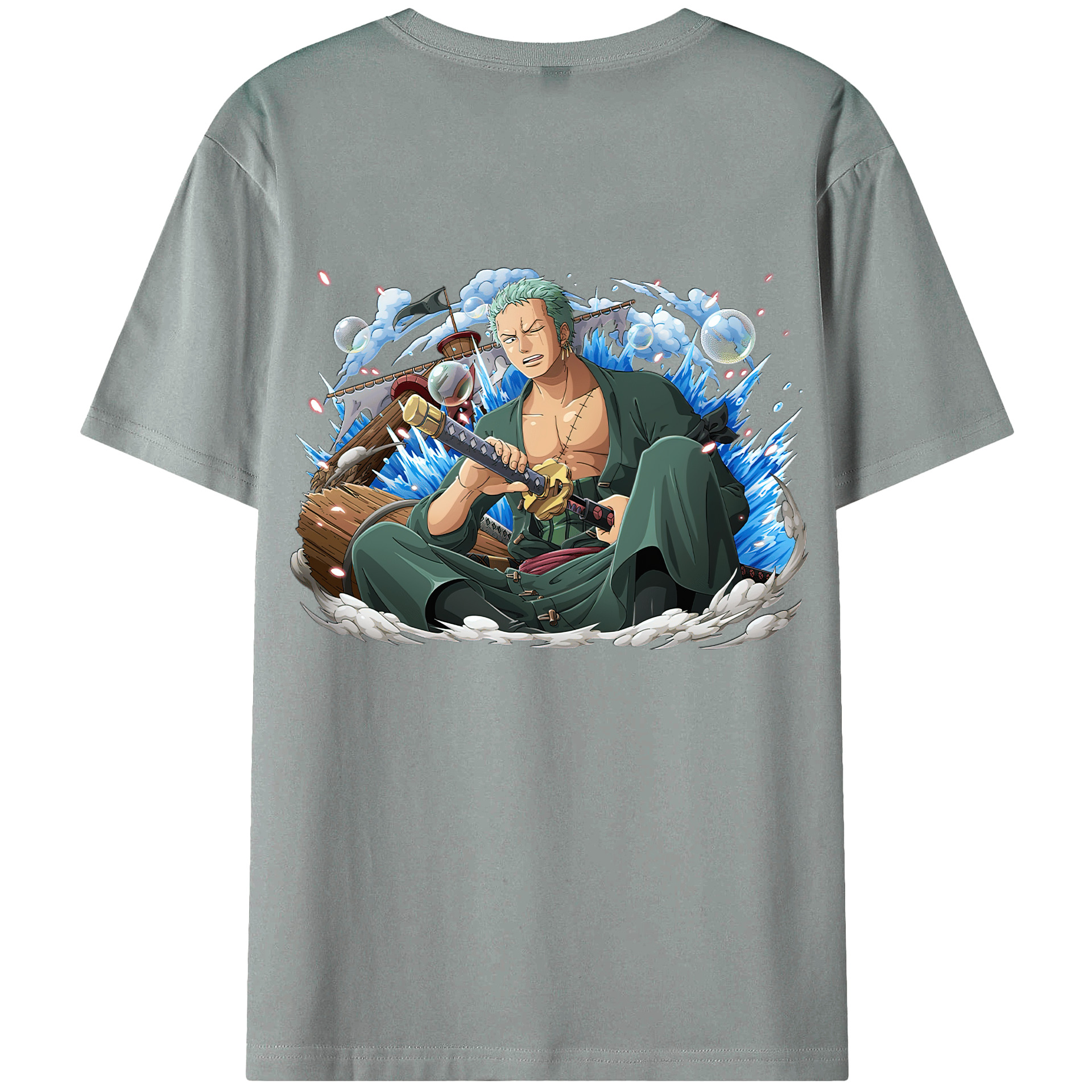 ワンピース ロロノア・ゾロ ONE PIECE Roronoa Zoro 綿100％ メンズ半袖Tシャツ（バックプリント） 通気性